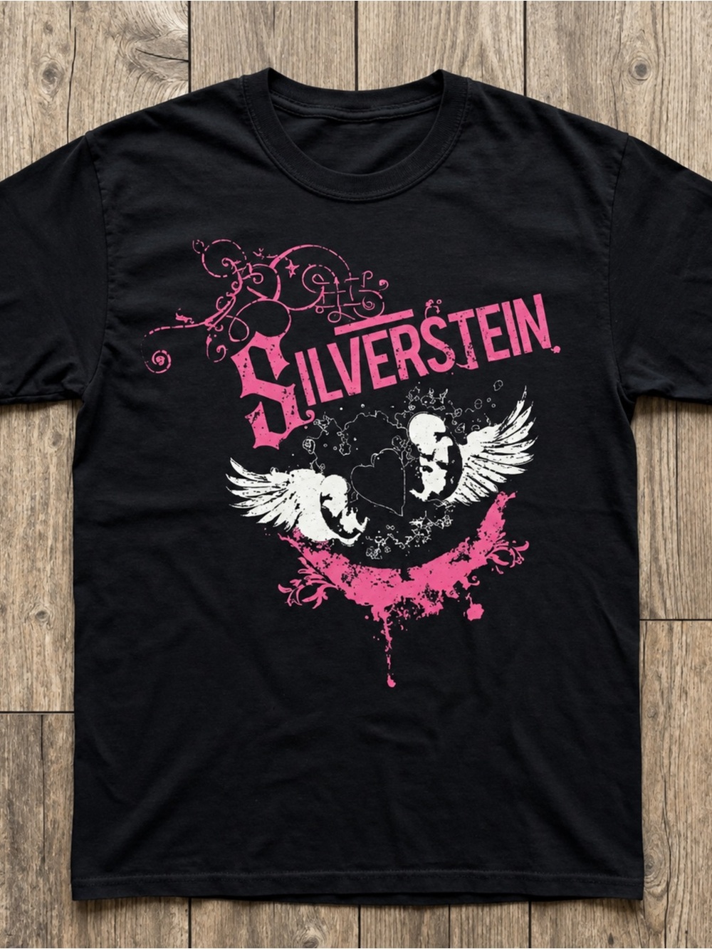 Gildan Black Silverstein Band Tee with Pink & White Graphic